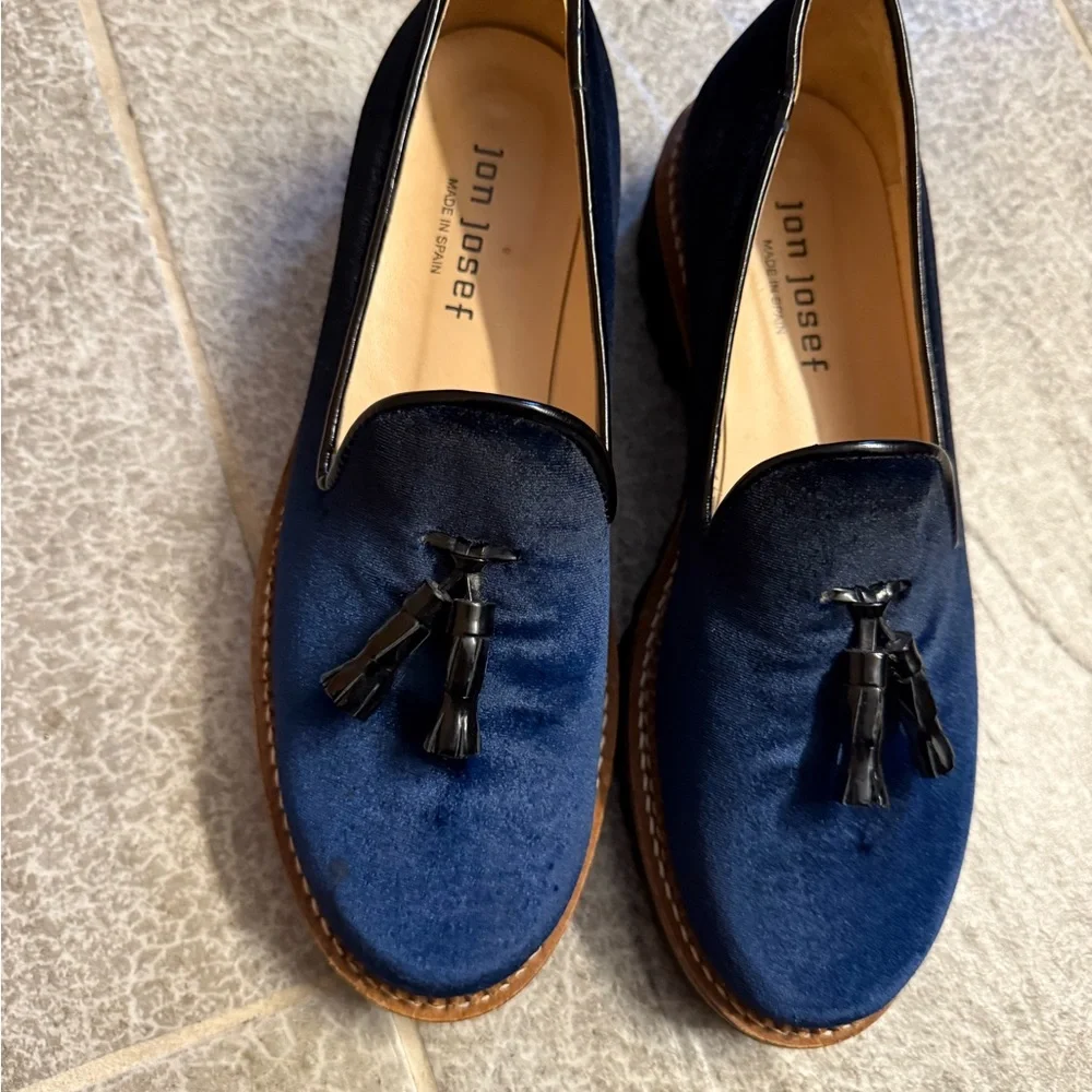 Jon Josef Women's Navy Velvet Loafers - Picture 1 of 8